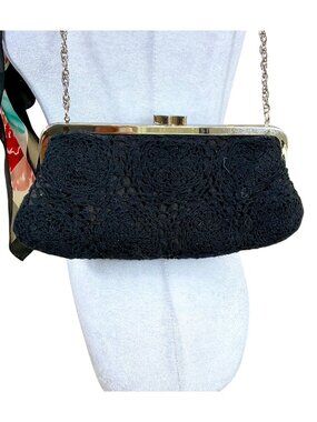 Talbots Bag Shoulder Black Crochet